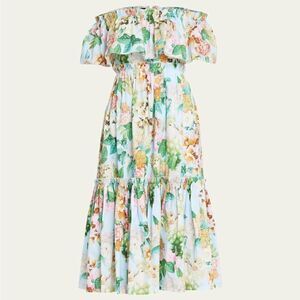 Cara Cara Marta Off-Shoulder Tiered Floral Poplin Midi Dress Size 6